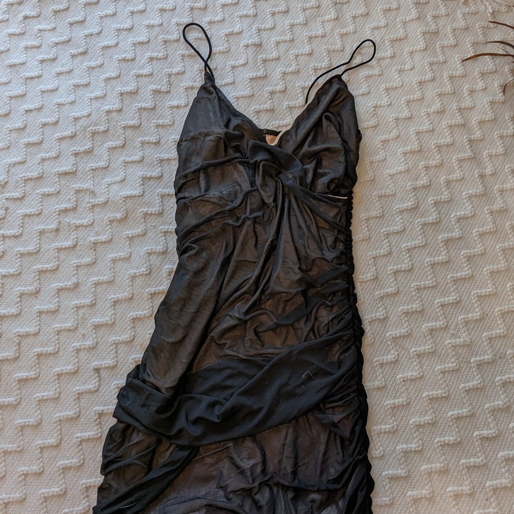 Shein Curve Sheer Black Bodycon Rouched Dress 3XL